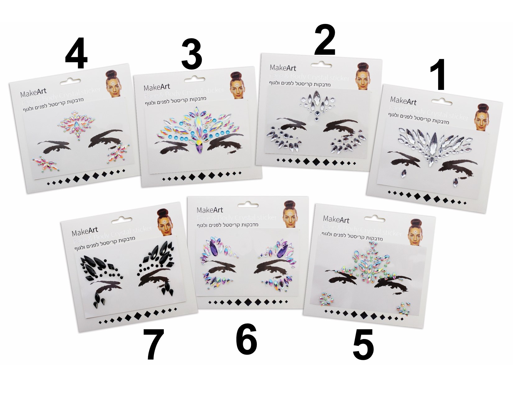 MAKEART מדבקות קריסטלים לעיצובי פנים וגוף