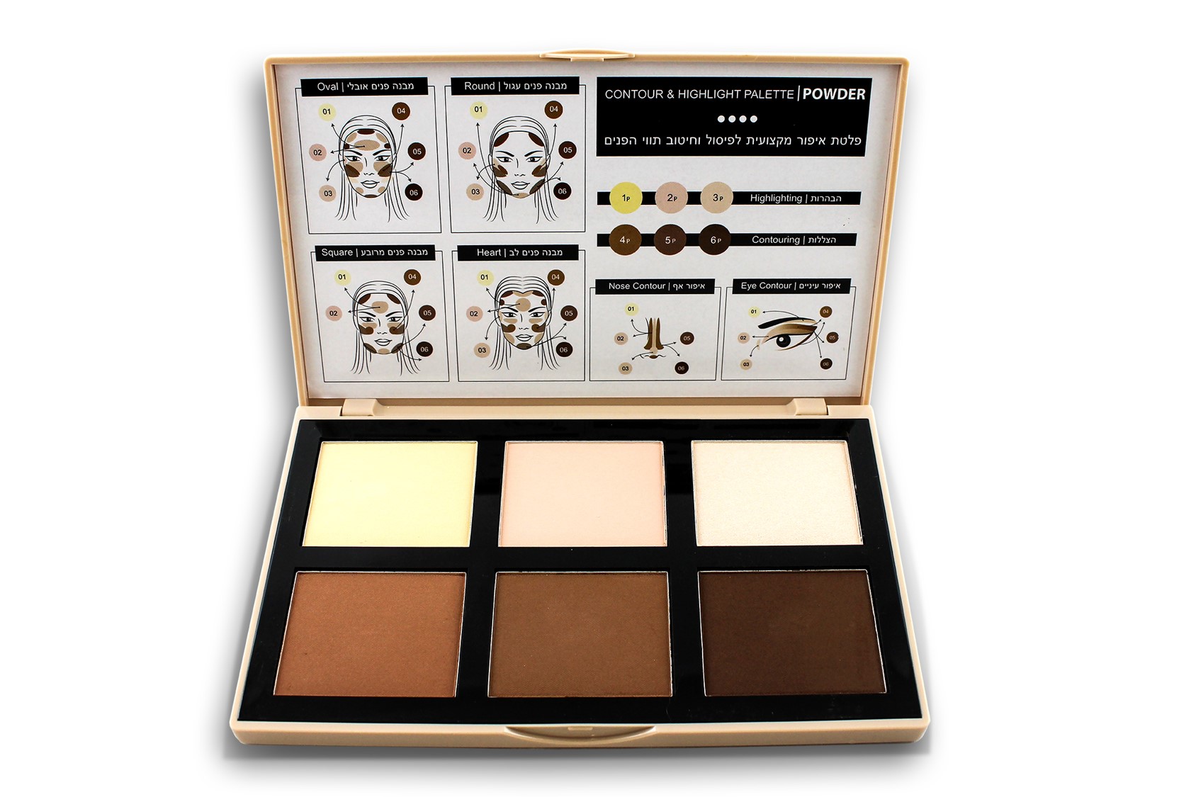 פלטת הצללות והארות לפנים, עיניים וגבות